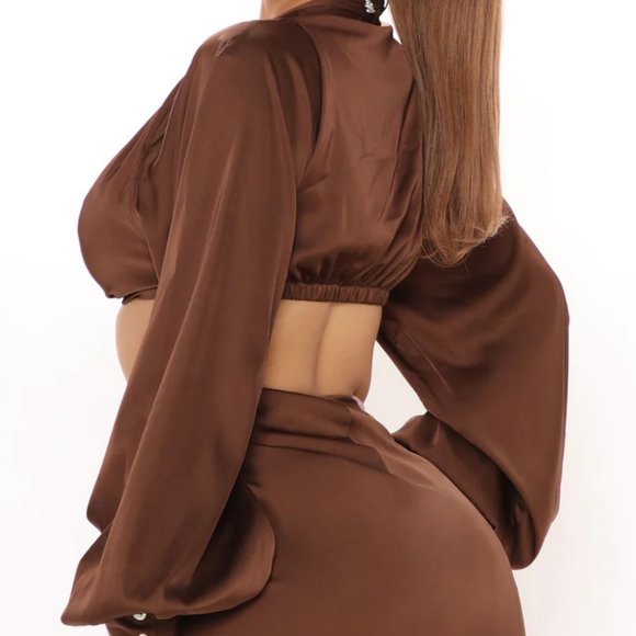 NEW Brown Fashion Nova "Satin" Skirt Set - Picture 2 of 3